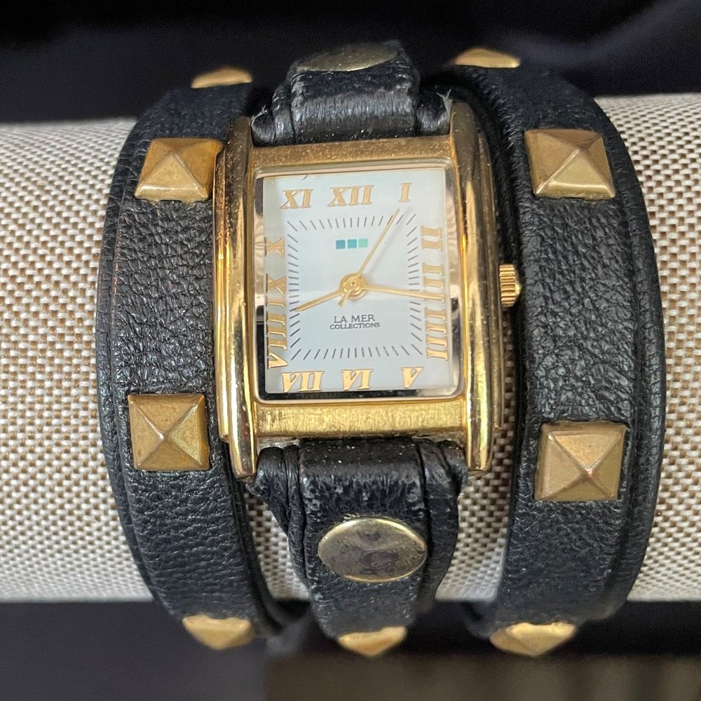 Black leather wrap watch